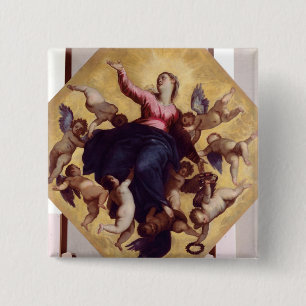 Badge Carré 5 Cm Madonna a porté par des anges (le fresque de