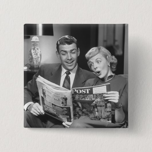 Badge Carré 5 Cm Magazine de lecture de couples (Devant)