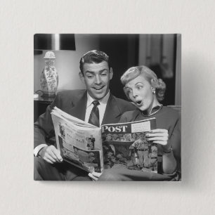 Badge Carré 5 Cm Magazine de lecture de couples