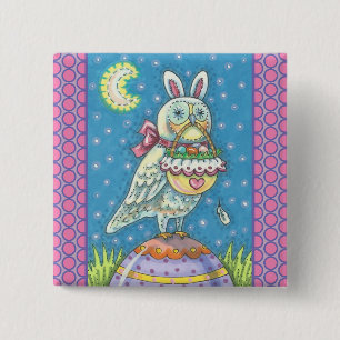 Badge Carré 5 Cm MAGIC BARN OWL & EASTER BASKET, HOLIDAY BUTTON Squ