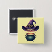 Badge Carré 5 Cm Magic In Progress Witch Hat & Cauldron Button (Devant & derrière)