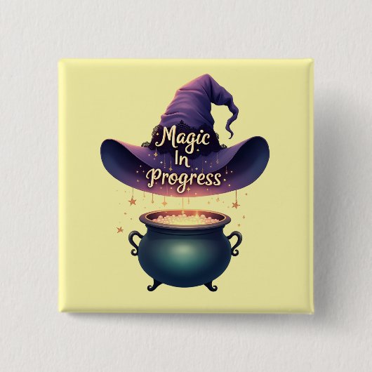 Badge Carré 5 Cm Magic In Progress Witch Hat & Cauldron Button (Devant)