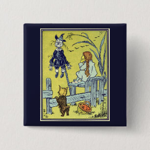Badge Carré 5 Cm Magicien de Oz vintage, Dorothy Toto rencontre l'é
