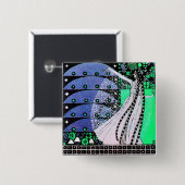 Badge Carré 5 Cm MAGIE DU PRINTEMPS bleu vif noir blanc vert (Devant & derrière)