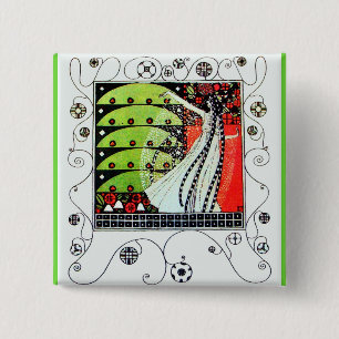 Badge Carré 5 Cm MAGIE DU PRINTEMPS rouge vif noir blanc vert