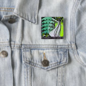 Badge Carré 5 Cm MAGIE DU PRINTEMPS vert vif jaune noir (En situation)