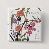 Badge Carré 5 Cm Mah Jongg Flowers Bouton de la mère (Devant)