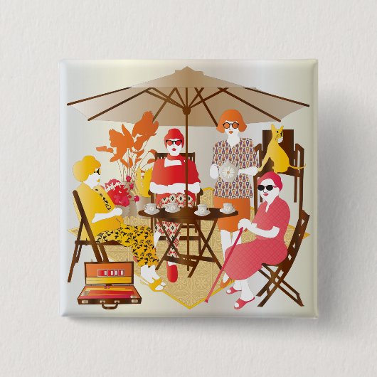 Badge Carré 5 Cm Mah Jongg Tea Party (Devant)