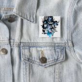 Badge Carré 5 Cm Main noire - collage bleu (En situation)