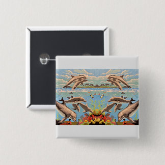 Badge Carré 5 Cm Main Painted by Number | Dolphins |