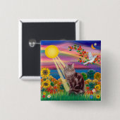 Badge Carré 5 Cm Maine Coon Chat 10 - Soleil d'automne (Devant & derrière)