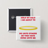 Badge Carré 5 Cm Maintenir mon bouton Halo (Devant & derrière)