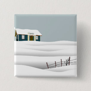 Badge Carré 5 Cm Maison dans un paysage enneigé