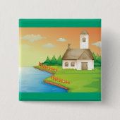 Badge Carré 5 Cm Maison de campagne au bord du lac (Devant)