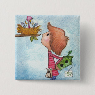 Badge Carré 5 Cm Maison d'oiseau Cadeau - Accueil Tweet Accueil