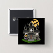 Badge Carré 5 Cm Maison hantée et petite sorcière (Devant & derrière)