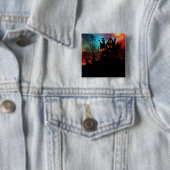 Badge Carré 5 Cm Maison hantée sur une colline (En situation)