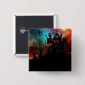 Badge Carré 5 Cm Maison hantée sur une colline (Devant & derrière)