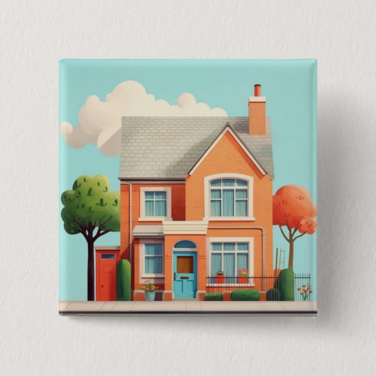 Badge Carré 5 Cm Maison, maison moderne (Devant)