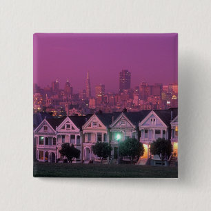 Badge Carré 5 Cm Maisons de rangées au coucher du soleil à San Fr