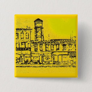 Badge Carré 5 Cm Maisons et maisons de Yellowville et château d'eau