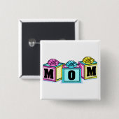 Badge Carré 5 Cm Maman (blocs) (Devant & derrière)