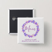 Badge Carré 5 Cm Maman courre florale violet blanc (Devant & derrière)