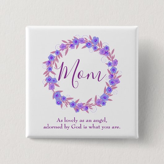 Badge Carré 5 Cm Maman courre florale violet blanc (Devant)