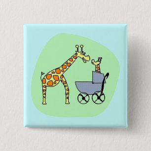 Badge Carré 5 Cm Maman de girafe et bouton de bébé