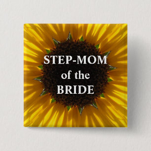 Badge Carré 5 Cm Maman d'étape du tournesol de jeune mariée
