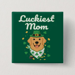 Badge Carré 5 Cm Maman Golden Retriever la plus chanceuse St. Patri