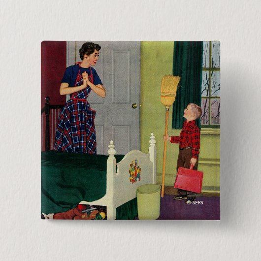 Badge Carré 5 Cm Maman, j'ai nettoyé ma pièce ! (Devant)