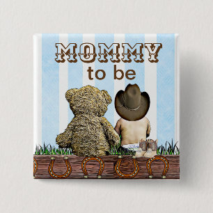 Badge Carré 5 Cm Maman to be Lil' Cowboy et Teddy Bear Baby shower