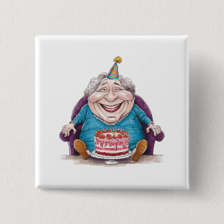 Badge Carré 5 Cm Mamie drôle Gâteau énorme & Cadeau en espèces