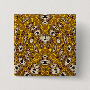 Badge Carré 5 Cm Mandala Bohème à Motif Floral Doré