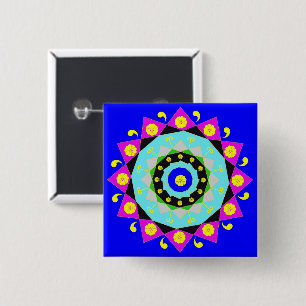 Badge Carré 5 Cm Mandala : Bouton décoratif