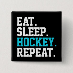Badge Carré 5 Cm Manger Dormir Hockey Répéter -Amateurs de Hockey