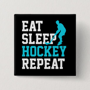 Badge Carré 5 Cm Manger Sommeil Hockey Répéter