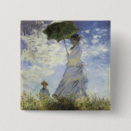 Badge Carré 5 Cm Marche, dame avec un Parasol (Devant)