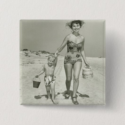 Badge Carré 5 Cm Marche de mère et de fils (Devant)