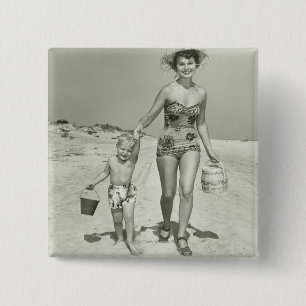 Badge Carré 5 Cm Marche de mère et de fils