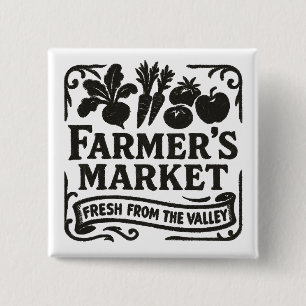 Badge Carré 5 Cm Marché fermier classique - frais de la vallée