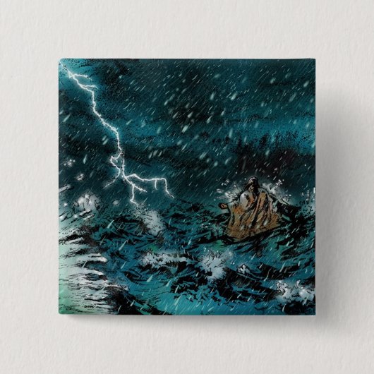 Badge Carré 5 Cm marche sur l'eau Jésus (Devant)