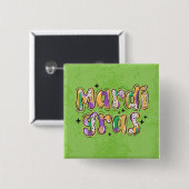 Badge Carré 5 Cm Mardi Gras jaune vert pourpre (Devant & derrière)