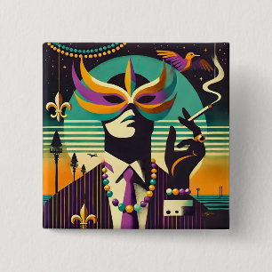 Badge Carré 5 Cm Mardi Gras M. la Mort L'Homme qui fume