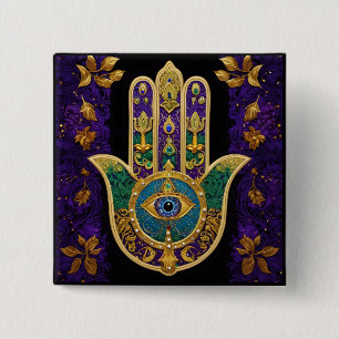 Badge Carré 5 Cm Mardi Gras Or Violet Vert Hamsas Art