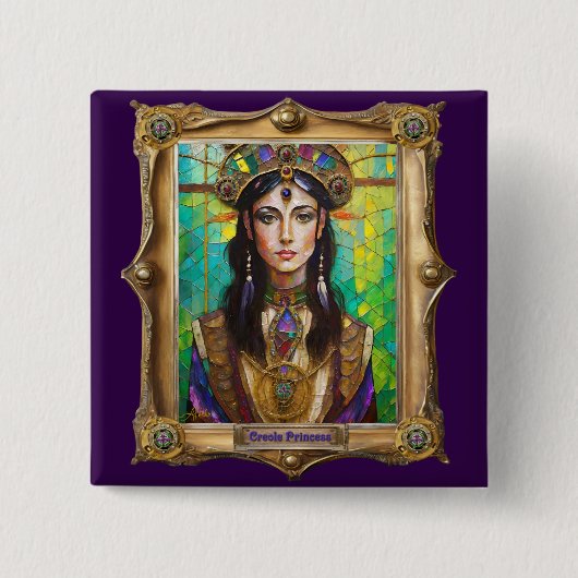Badge Carré 5 Cm Mardi Gras Realm Portraits - La Princesse Créole (Devant)