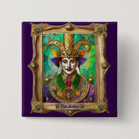 Badge Carré 5 Cm Mardi Gras Realm Portraits - L'Artiste Dali (Devant)