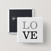 Badge Carré 5 Cm Mariage Amour Script Noir Gris  (Devant & derrière)