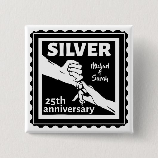 Badge Carré 5 Cm Mariage anniversaire 25 ans argent (Devant)